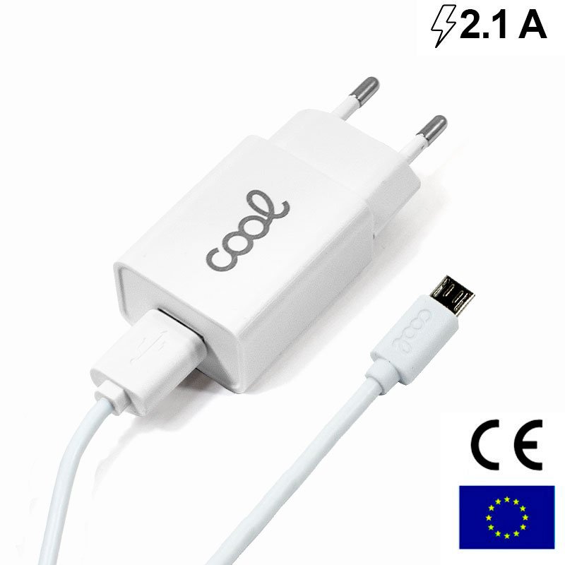 Cargador Red Conector Micro-usb COOL Universal 2.1Amp Kit 2 en 1 Blanco ServiPhone