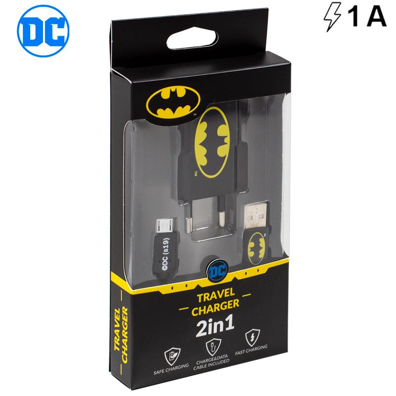 Cargador Red Universal Licencia DC Conector Micro-usb 1Amp Kit 2 en 1 Batman ServiPhone