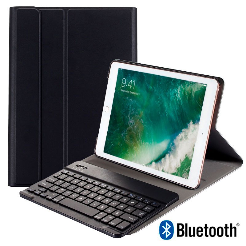 Funda IPad Air / Air 2 / Pro 9.7 / IPad 2017 / IPad 2018 9.7 Pulg Polipiel Teclado Bluetooth (Negro) ServiPhone