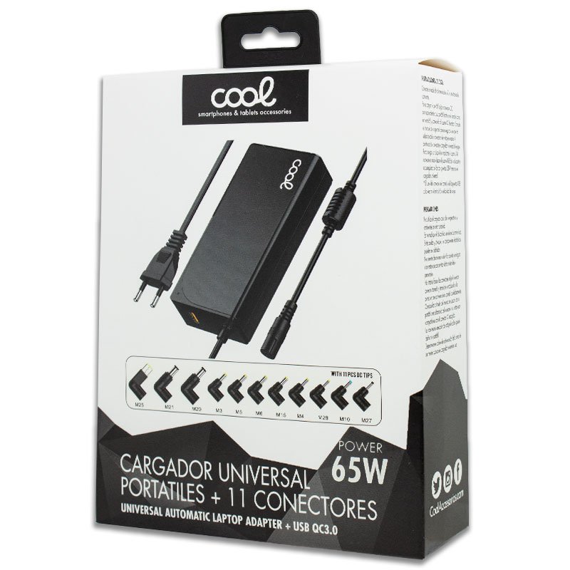 Cargador Red Universal Orden. Portátiles 65w Automático COOL + 11 conectores (USB QC3.0) ServiPhone