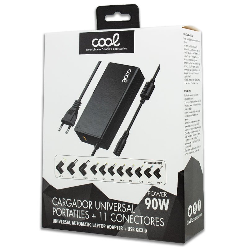 Cargador Red Universal Orden. Portátiles 90w Automático COOL + 11 conectores (USB QC3.0) ServiPhone