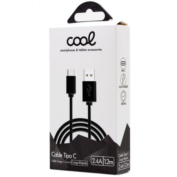 Cable USB Compatible COOL Universal TIPO-C (1.2 metros) Negro 2.4 Amp ServiPhone
